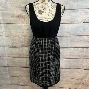 Tibi Dress Tweed Bottom Wool Bodice Size 2 Faux Leather Trim Black & White
